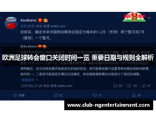 欧洲足球转会窗口关闭时间一览 重要日期与规则全解析